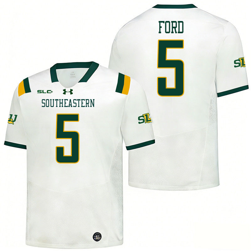 Southeastern Louisiana Lions #5 Khamron Ford College Football Jerseys,Uniforms Stitched-White